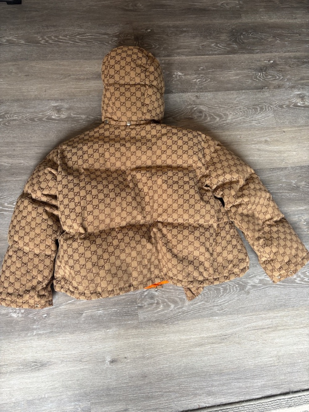 The North Face x Gucci Tan Monogram Hooded Puffer Jacket - Picture 5 of 6